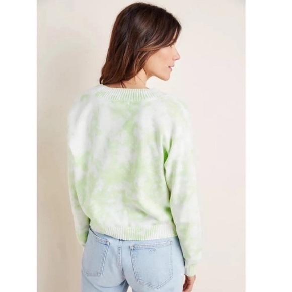 Anthropologie Lira Tie Dye V Neck Sweater Green Sz Large Boho Oversized Cropped - Picture 3 of 10